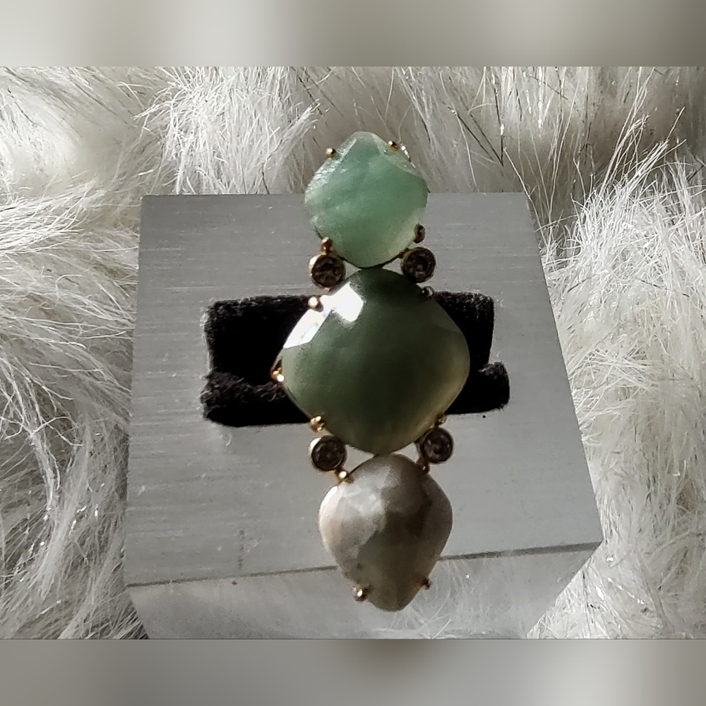 Faceted Green Aventurine & Agate Crystal Ring sz6 - Picture 14 of 15